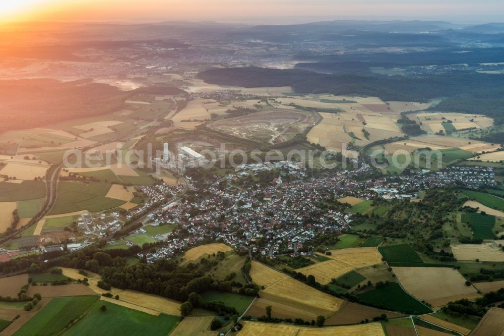 Aerial image Wössingen - Village - view on the edge of agricultural fields and farmland in Woessingen in the state Baden-Wurttemberg, Germany