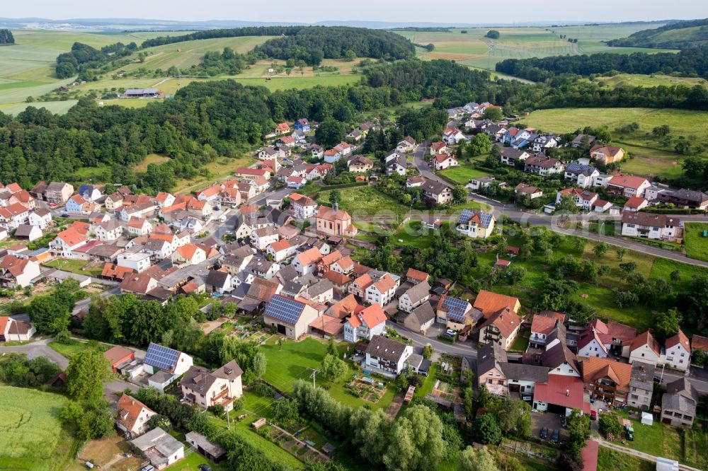 Aerial photograph Wüstenzell - Village - view on the edge of agricultural fields and farmland in Wuestenzell in the state Bavaria, Germany