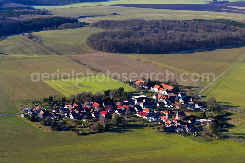 Zaunröden from above - Village - view on the edge of agricultural fields and farmland in Zaunroeden in the state Thuringia, Germany