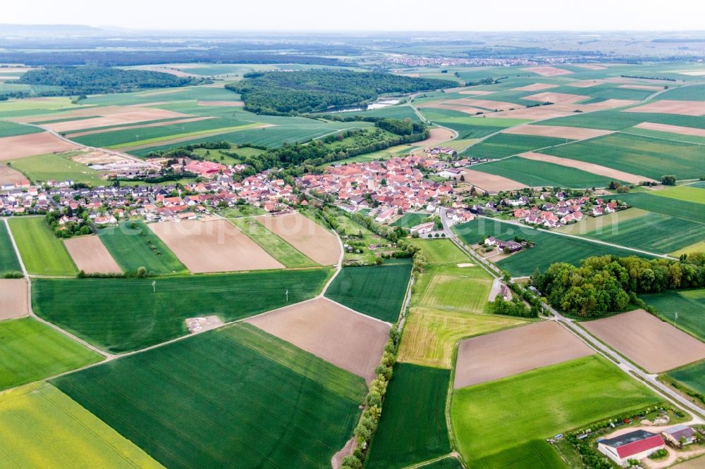 Zeilitzheim from above - Village - view on the edge of agricultural fields and farmland in Zeilitzheim in the state Bavaria, Germany