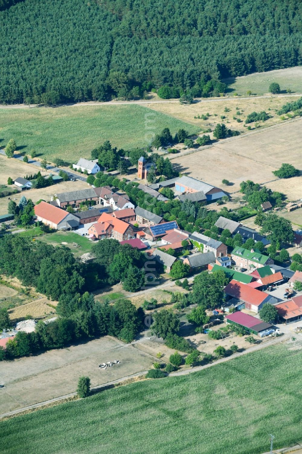 Zühlen from above - Village - view on the edge of agricultural fields and farmland in Zuehlen in the state Saxony-Anhalt, Germany