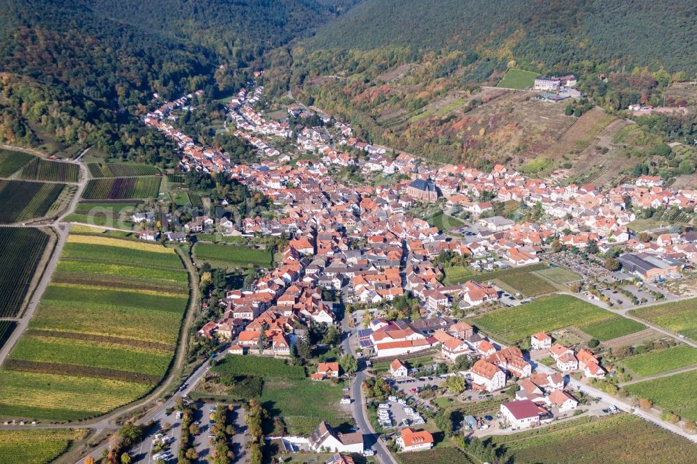 Sankt Martin from the bird's eye view: Village - view on the edge of agricultural fields and farmland in Sankt Martin in the state Rhineland-Palatinate, Germany