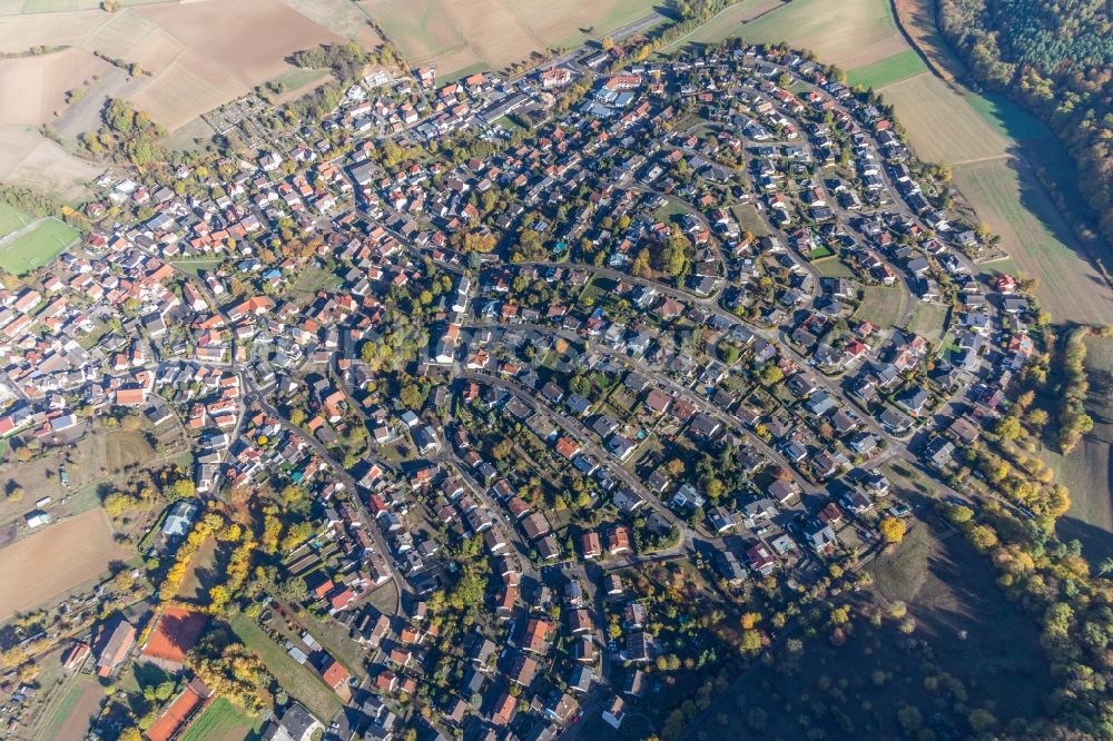 Aerial photograph Dühren - Agricultural land and field borders surround the settlement area of the village in Duehren in the state Baden-Wurttemberg, Germany