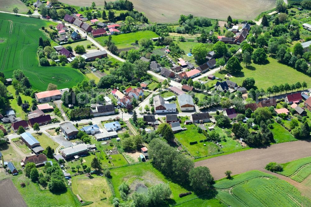 Aerial image Granzin - Agricultural land and field borders surround the settlement area of the village in Granzin in the state Mecklenburg - Western Pomerania, Germany