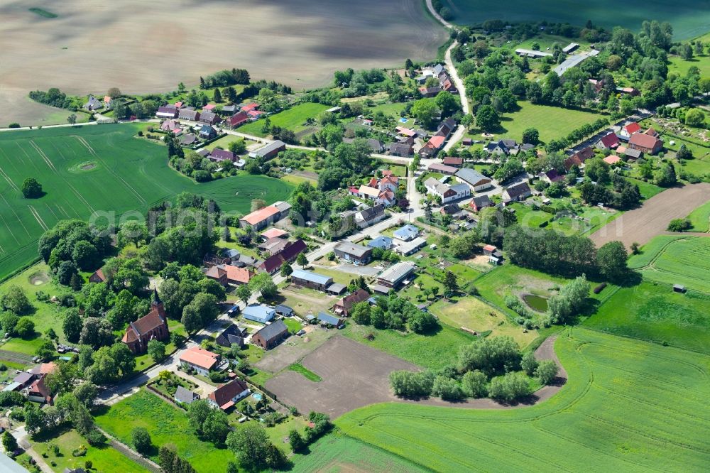 Aerial photograph Granzin - Agricultural land and field borders surround the settlement area of the village in Granzin in the state Mecklenburg - Western Pomerania, Germany