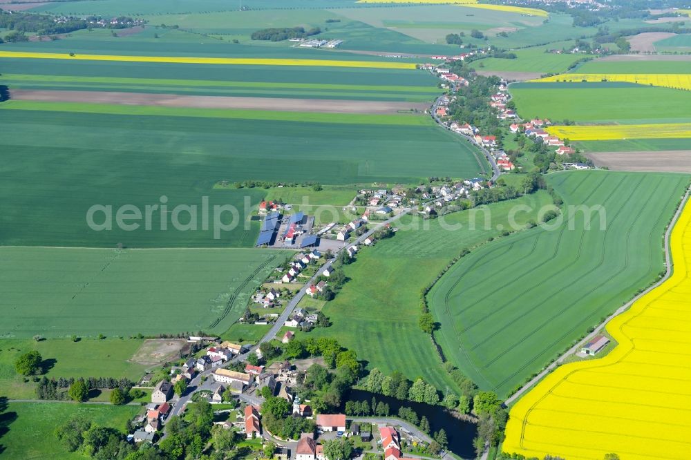 Aerial photograph Lampertswalde - Agricultural land and field borders surround the settlement area of the village in Lampertswalde in the state Saxony, Germany