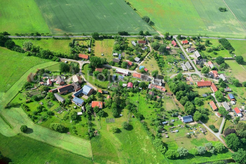 Aerial photograph Meierstorf - Agricultural land and field borders surround the settlement area of the village in Meierstorf in the state Mecklenburg - Western Pomerania, Germany