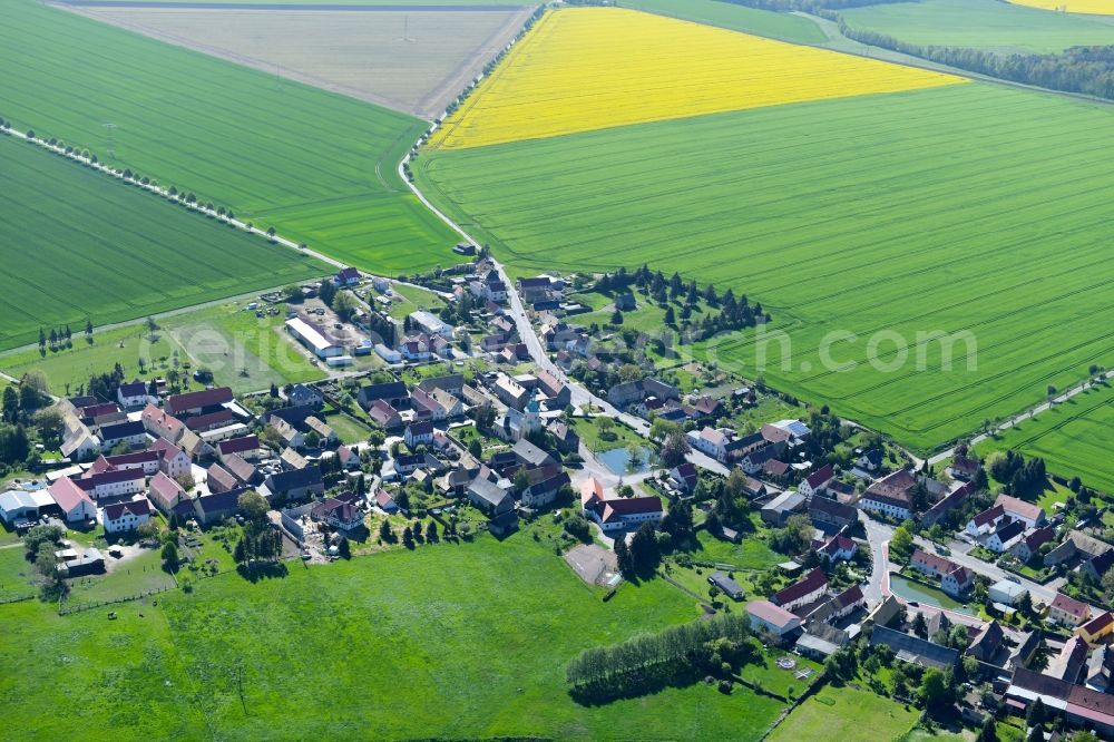 Aerial image Meltewitz - Agricultural land and field borders surround the settlement area of the village in Meltewitz in the state Saxony, Germany