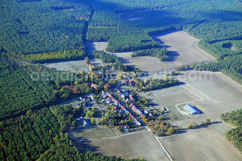 Aerial photograph Lüdendorf - Village - view on the edge of agricultural fields and farmland in Luedendorf in the state Brandenburg, Germany