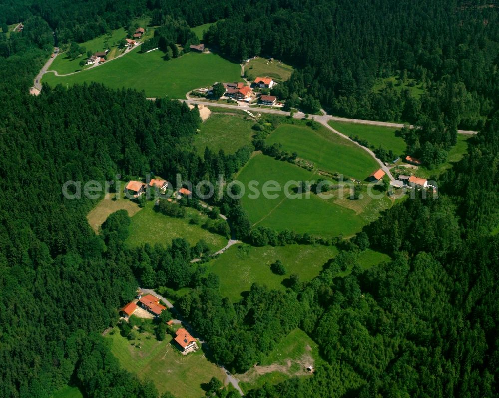 Abendberg from the bird's eye view: Village - view on the edge of forested areas in Abendberg in the state Bavaria, Germany