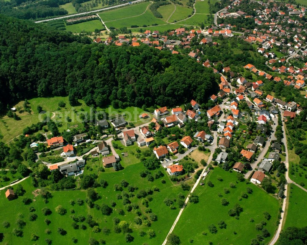 Aichelberg from above - Village - view on the edge of forested areas in Aichelberg in the state Baden-Wuerttemberg, Germany