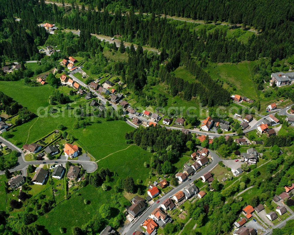 Aerial image Altenau - Village - view on the edge of forested areas in Altenau in the state Lower Saxony, Germany