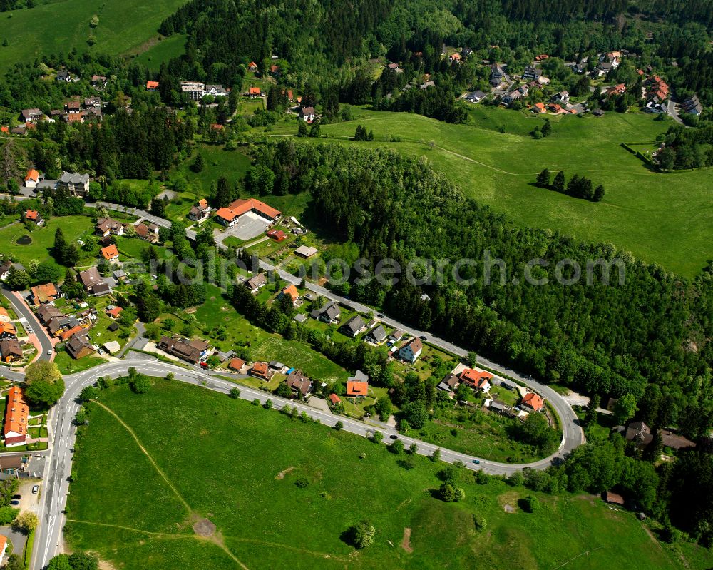 Altenau from above - Village - view on the edge of forested areas in Altenau in the state Lower Saxony, Germany