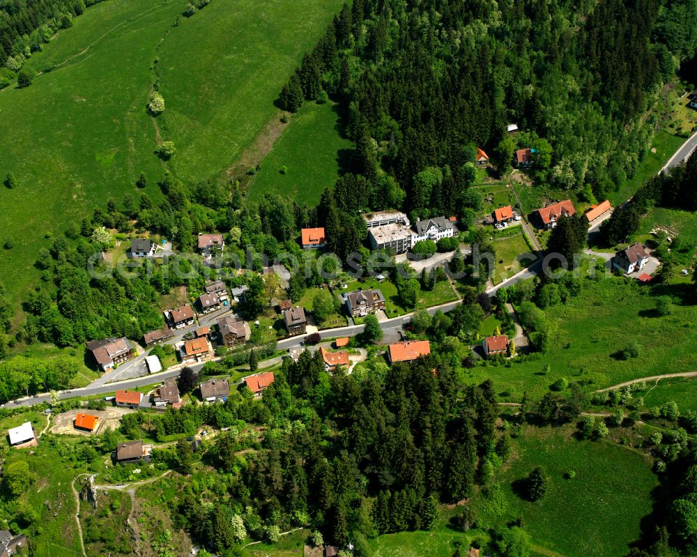 Aerial image Altenau - Village - view on the edge of forested areas in Altenau in the state Lower Saxony, Germany