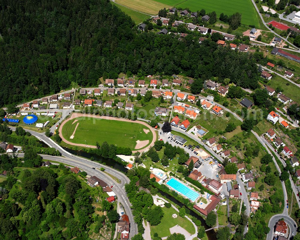 Altensteig from above - Village - view on the edge of forested areas in Altensteig in the state Baden-Wuerttemberg, Germany