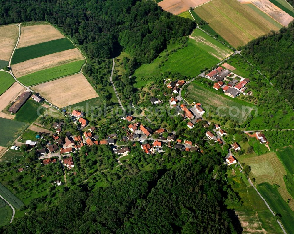 Aspach from above - Village - view on the edge of forested areas in Aspach in the state Baden-Wuerttemberg, Germany