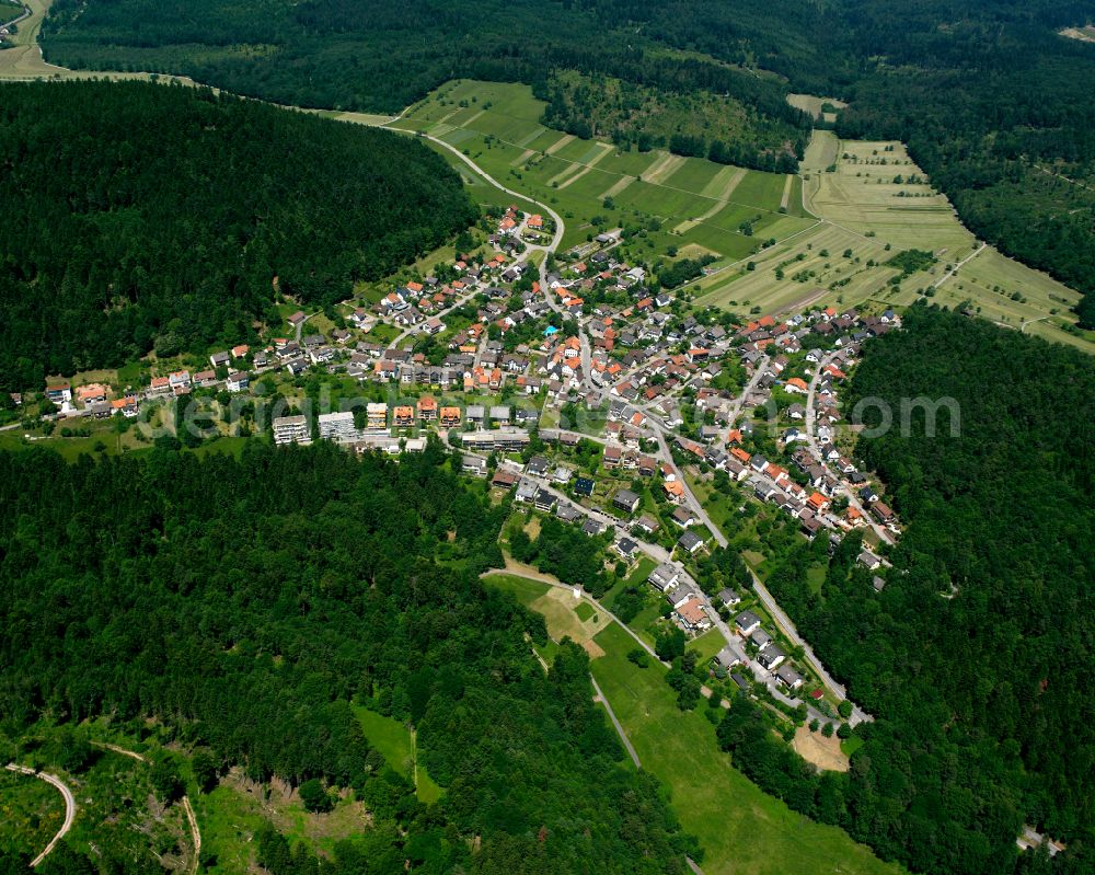 Aerial photograph Bad Herrenalb - Village - view on the edge of forested areas in Bad Herrenalb in the state Baden-Wuerttemberg, Germany