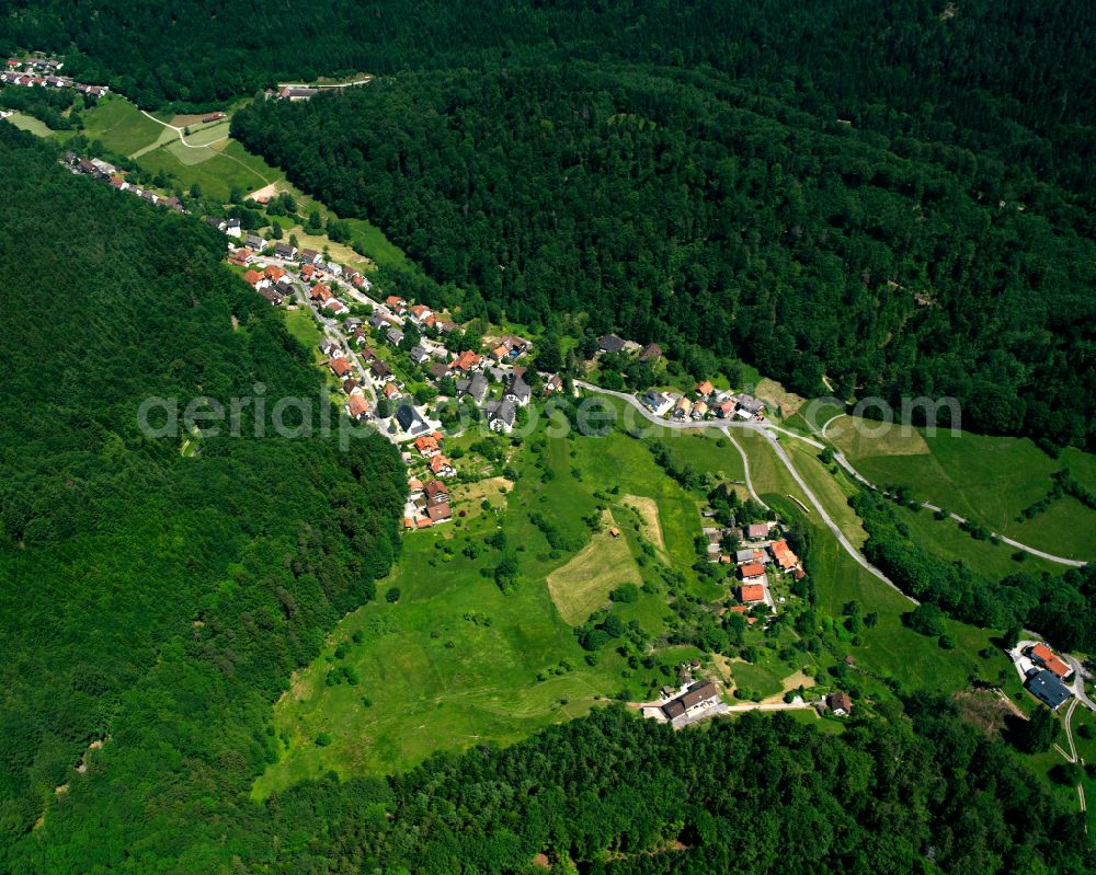 Aerial image Bad Herrenalb - Village - view on the edge of forested areas in Bad Herrenalb in the state Baden-Wuerttemberg, Germany