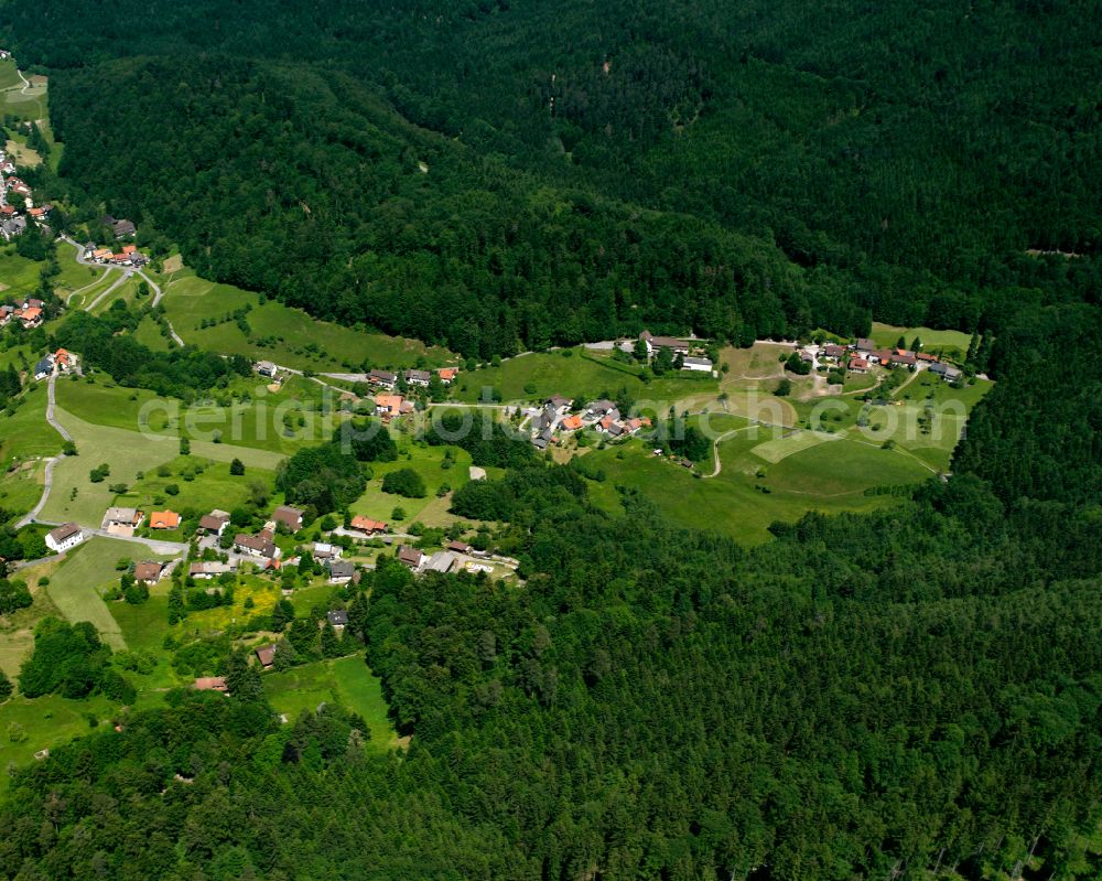 Aerial photograph Bad Herrenalb - Village - view on the edge of forested areas in Bad Herrenalb in the state Baden-Wuerttemberg, Germany