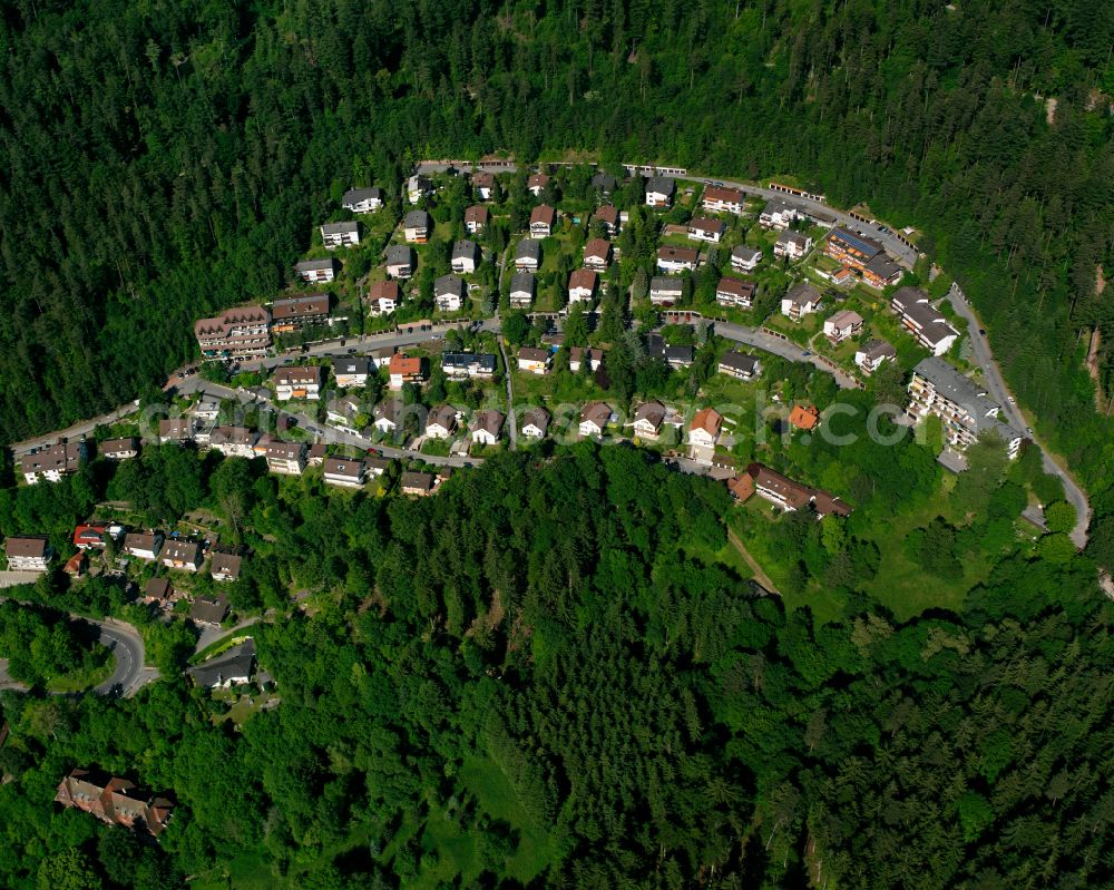 Aerial image Bad Liebenzell - Village - view on the edge of forested areas in Bad Liebenzell in the state Baden-Wuerttemberg, Germany