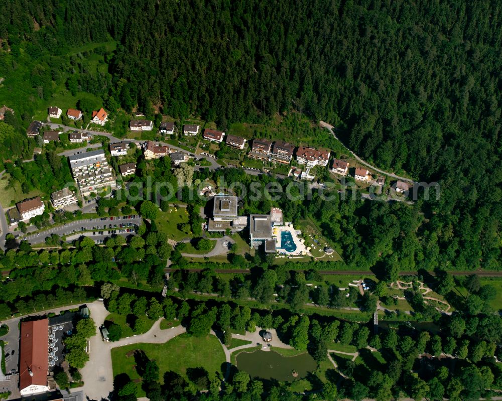 Bad Liebenzell from above - Village - view on the edge of forested areas in Bad Liebenzell in the state Baden-Wuerttemberg, Germany