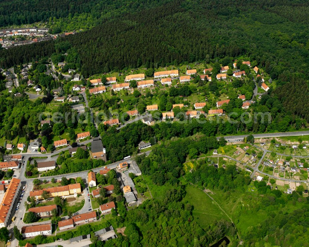 Bad from above - Village - view on the edge of forested areas in Bad in the state Lower Saxony, Germany