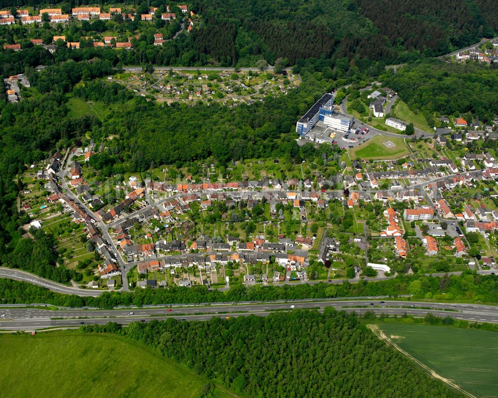 Bad from above - Village - view on the edge of forested areas in Bad in the state Lower Saxony, Germany