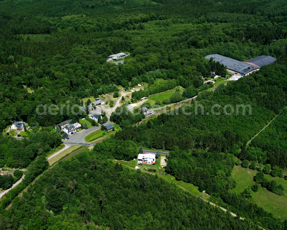 Aerial photograph Bahnhof Hirschfeld - Village - view on the edge of forested areas in Bahnhof Hirschfeld in the state Rhineland-Palatinate, Germany