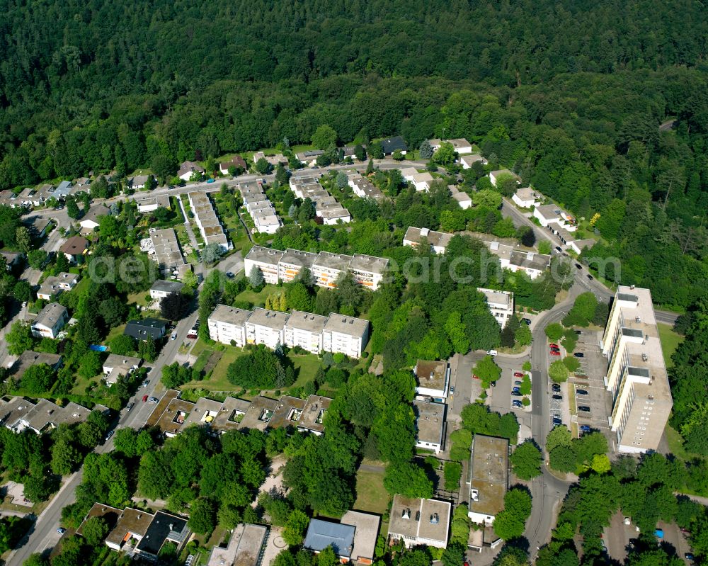 Bergwald from the bird's eye view: Village - view on the edge of forested areas in Bergwald in the state Baden-Wuerttemberg, Germany