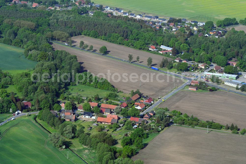 Besendorf from above - Village - view on the edge of forested areas on street Lindenstrasse in Besendorf in the state Mecklenburg - Western Pomerania, Germany