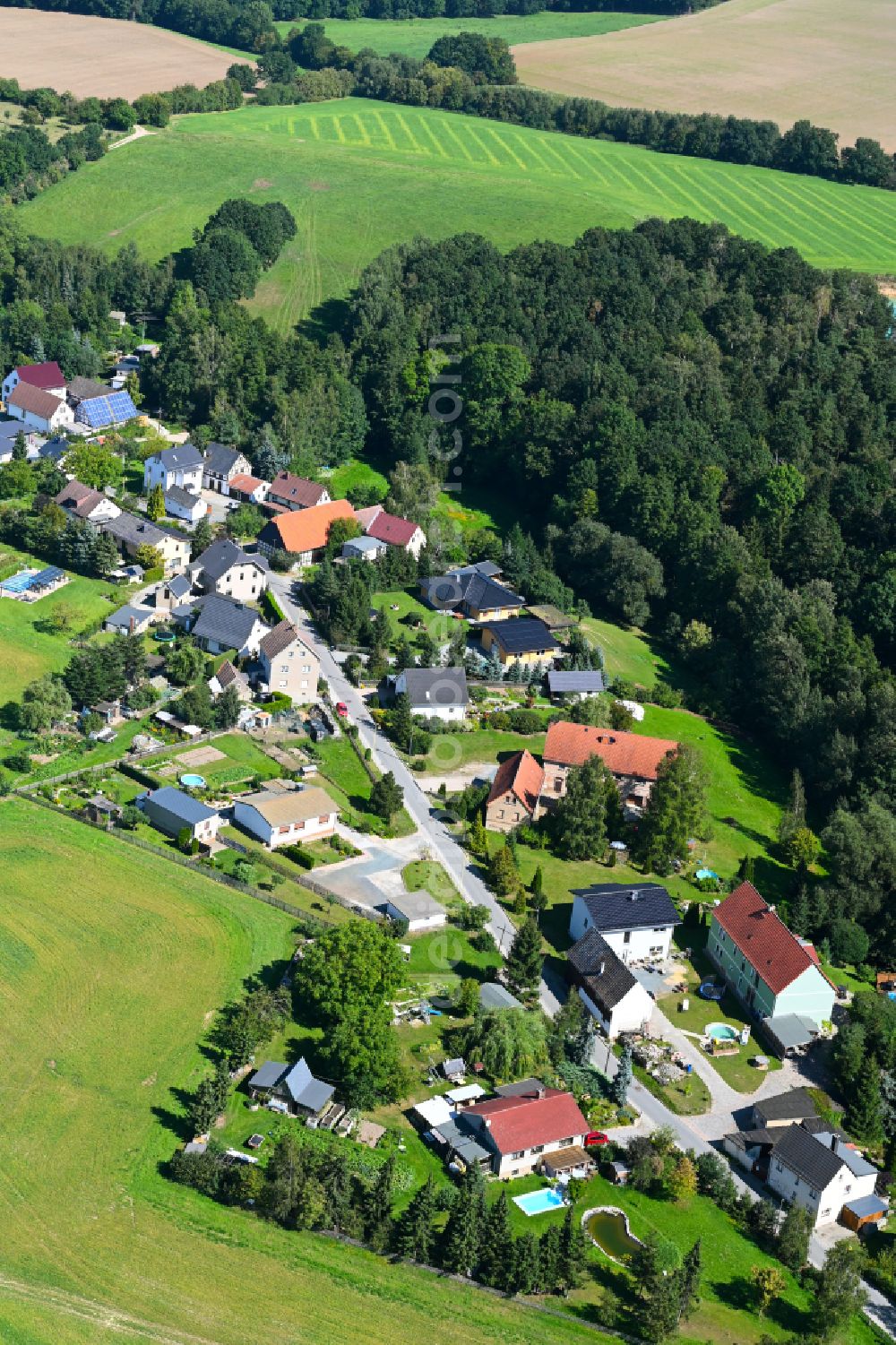 Brandrübel from above - Village - view on the edge of forested areas in Brandrübel in the state Thuringia, Germany