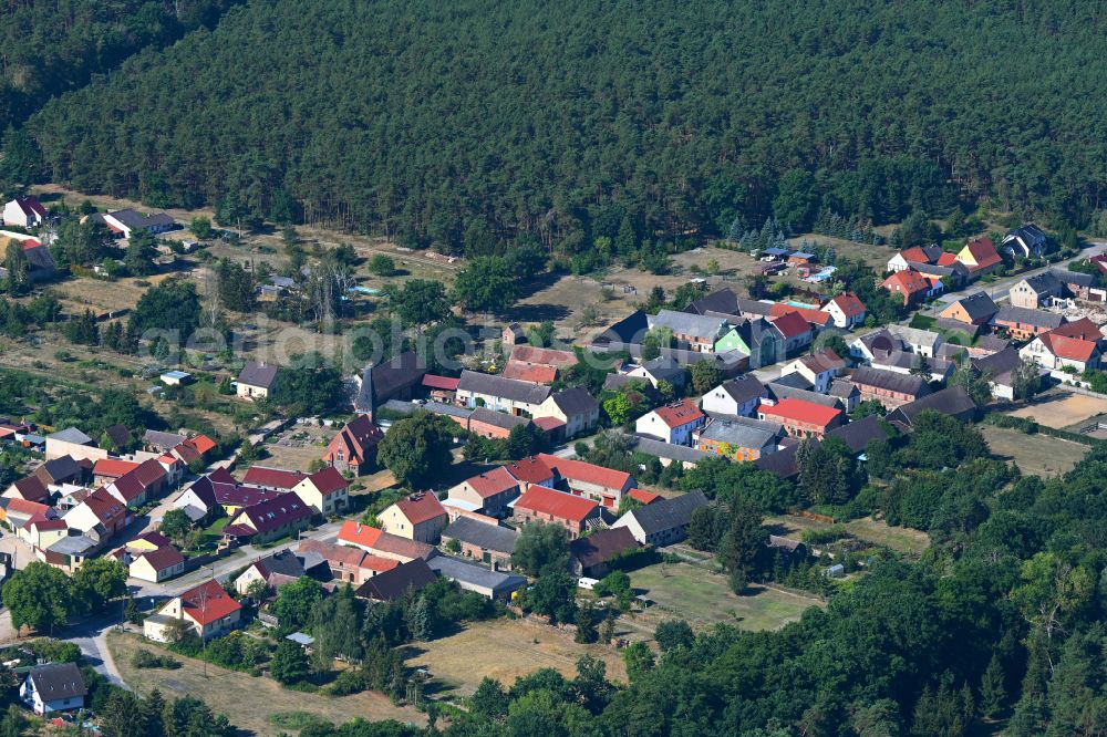 Brück from above - Village - view on the edge of forested areas in Brück in the state Brandenburg, Germany