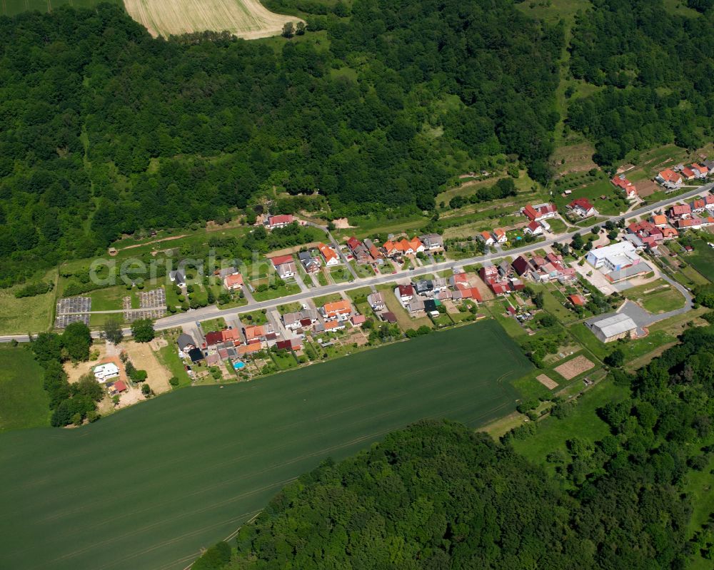 Aerial photograph Brehme - Village - view on the edge of forested areas on street Hauptstrasse in Brehme in the state Thuringia, Germany