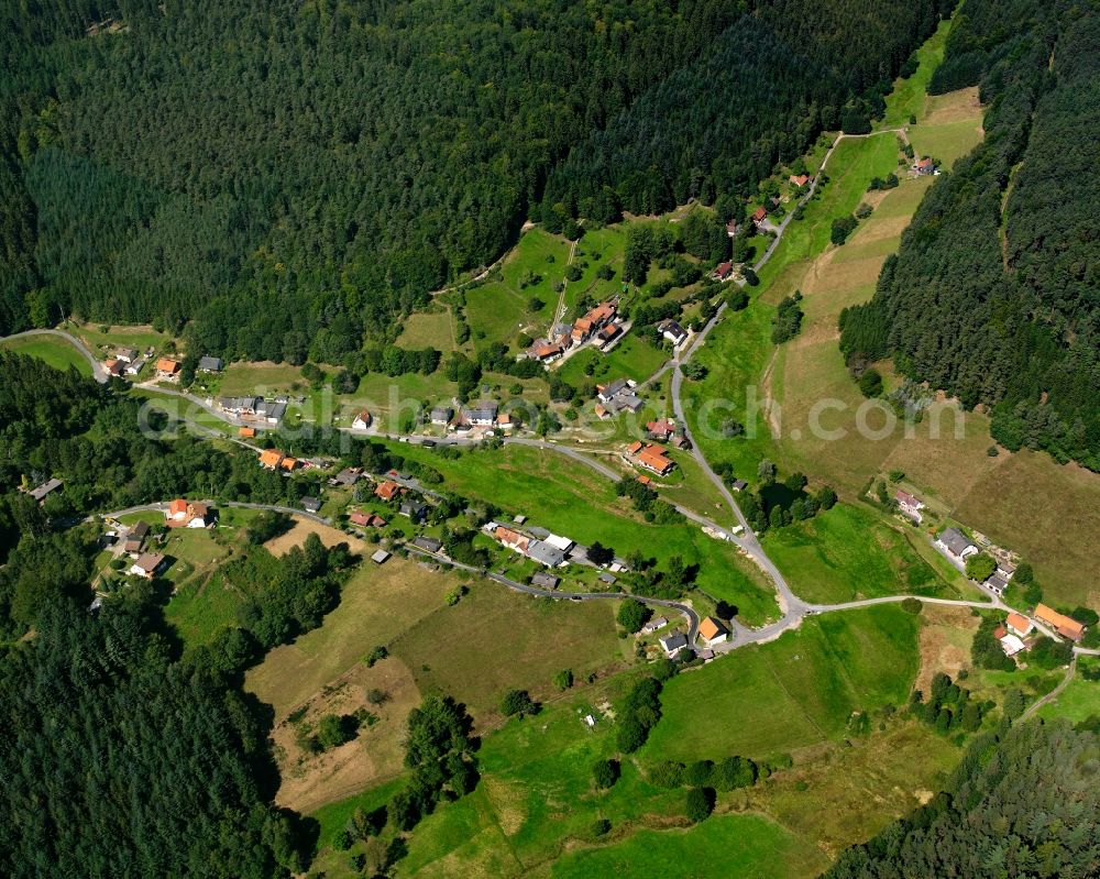 Bullau from above - Village - view on the edge of forested areas in Bullau in the state Hesse, Germany