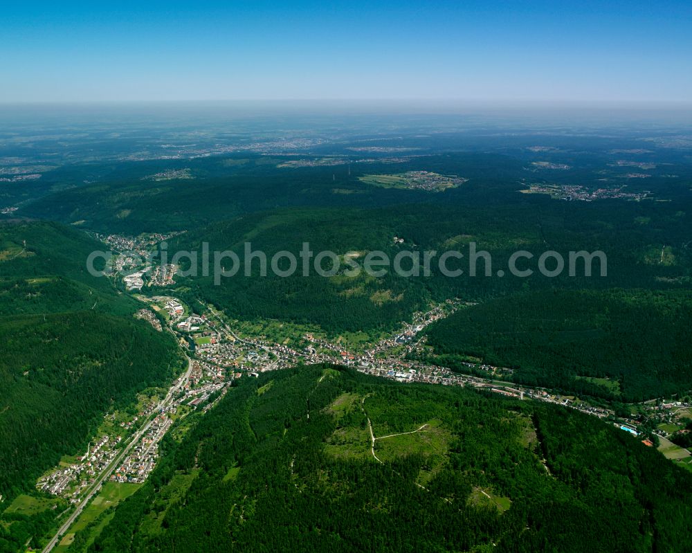 Aerial image Calmbach - Village - view on the edge of forested areas in Calmbach in the state Baden-Wuerttemberg, Germany