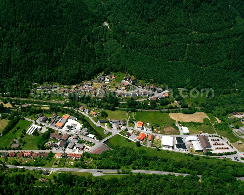 Calmbach from above - Village - view on the edge of forested areas in Calmbach in the state Baden-Wuerttemberg, Germany