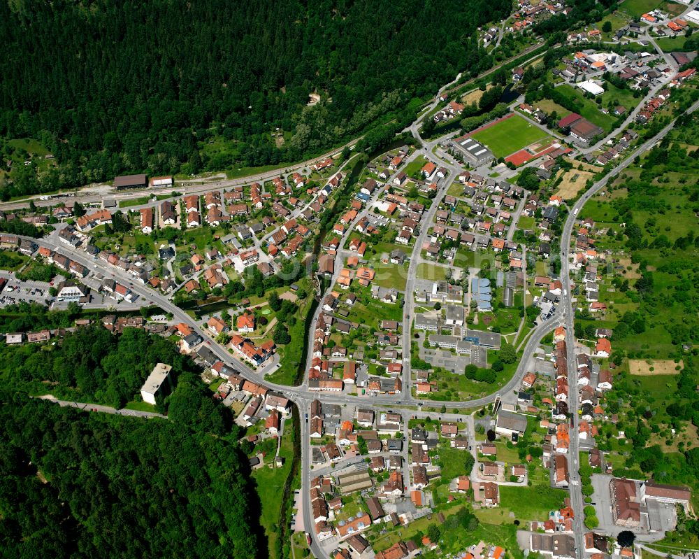 Aerial image Calmbach - Village - view on the edge of forested areas in Calmbach in the state Baden-Wuerttemberg, Germany