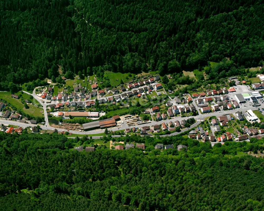 Calmbach from above - Village - view on the edge of forested areas in Calmbach in the state Baden-Wuerttemberg, Germany