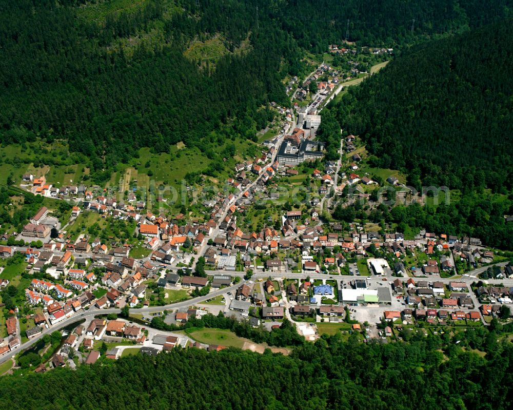 Calmbach from above - Village - view on the edge of forested areas in Calmbach in the state Baden-Wuerttemberg, Germany