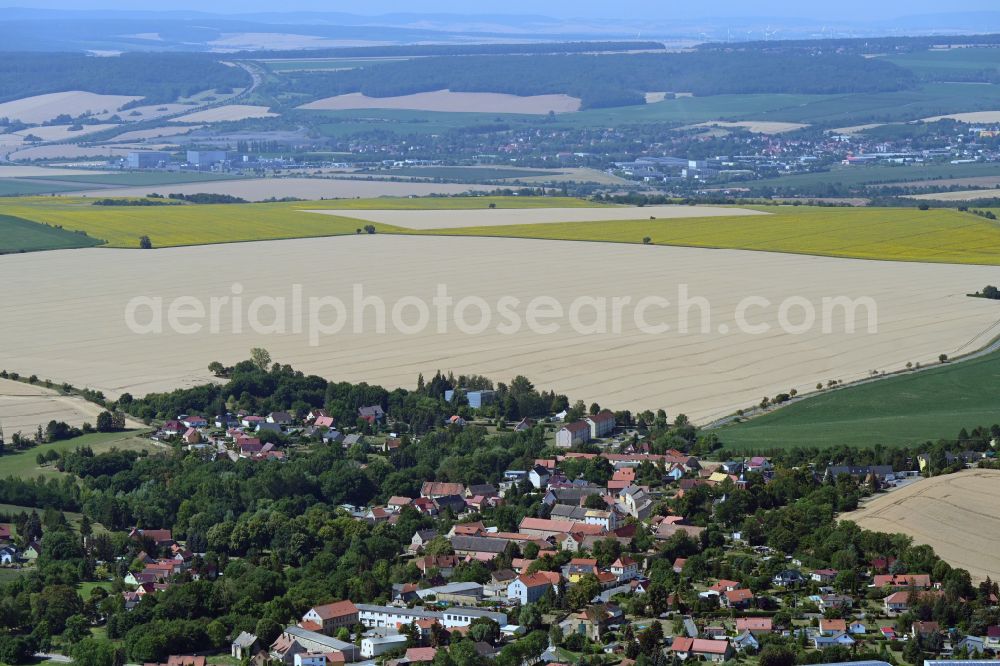 Dederstedt from above - Village - view on the edge of forested areas in Dederstedt in the state Saxony-Anhalt, Germany