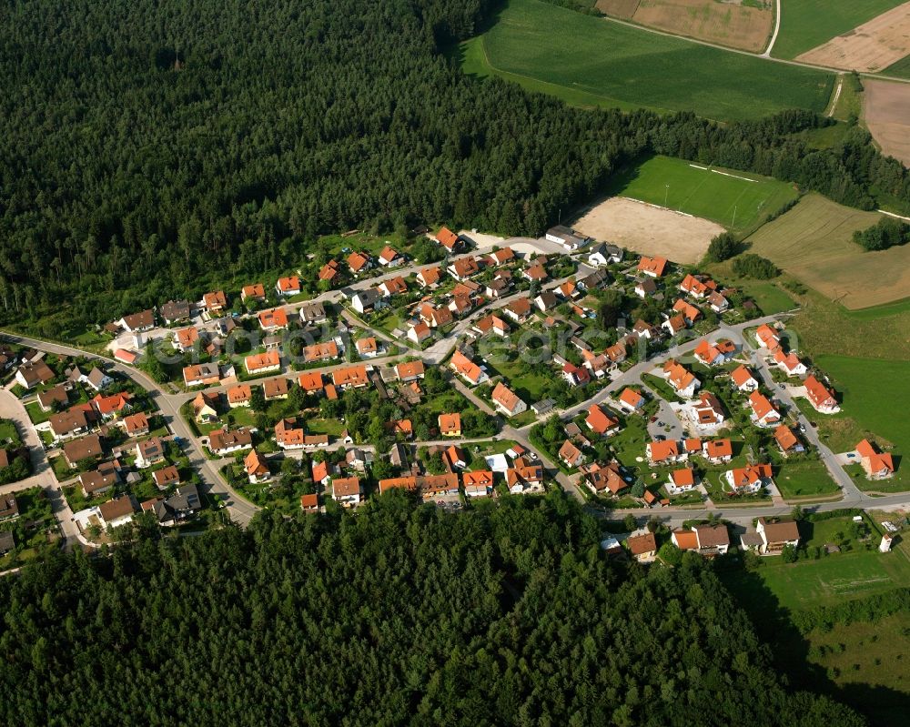 Dentlein am Forst from above - Village - view on the edge of forested areas in Dentlein am Forst in the state Bavaria, Germany