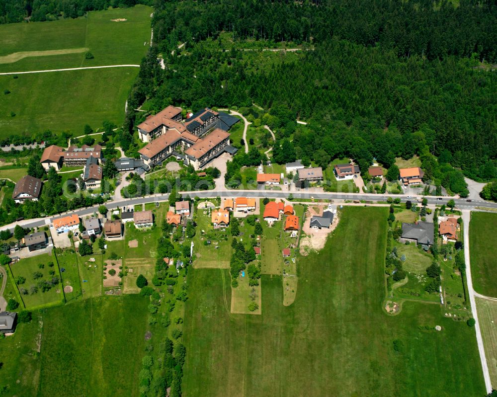 Dobel from the bird's eye view: Village - view on the edge of forested areas in Dobel in the state Baden-Wuerttemberg, Germany