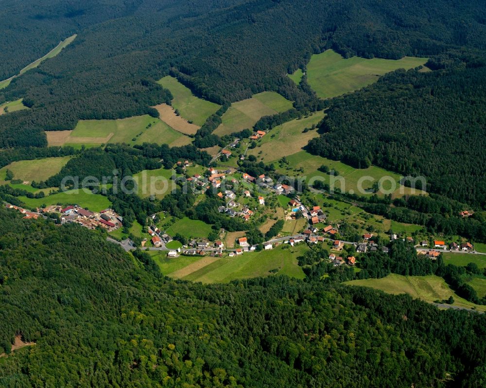 Ebersberg from the bird's eye view: Village - view on the edge of forested areas in Ebersberg in the state Hesse, Germany