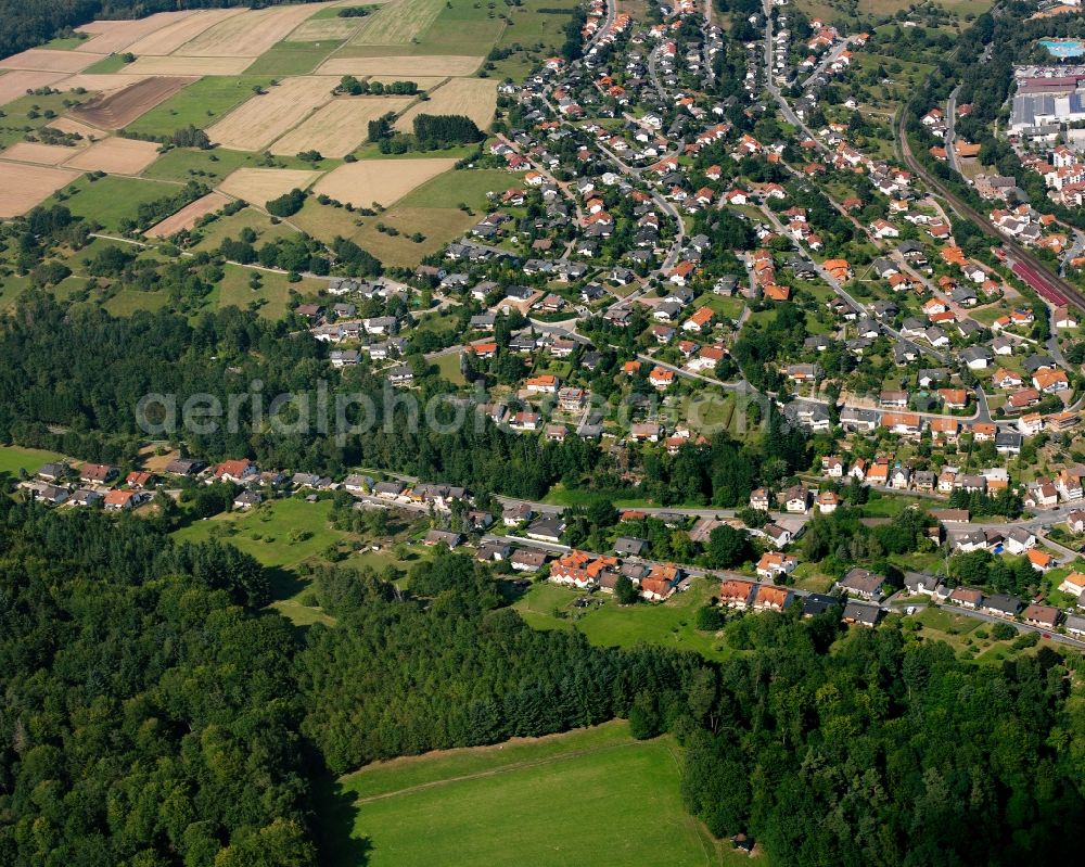 Erbach from above - Village - view on the edge of forested areas in Erbach Odenwaldkreis in the state Hesse, Germany