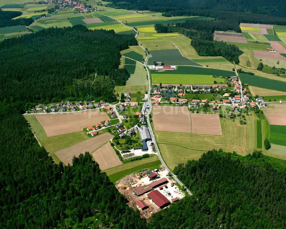 Ettmannsweiler from above - Village - view on the edge of forested areas in Ettmannsweiler in the state Baden-Wuerttemberg, Germany