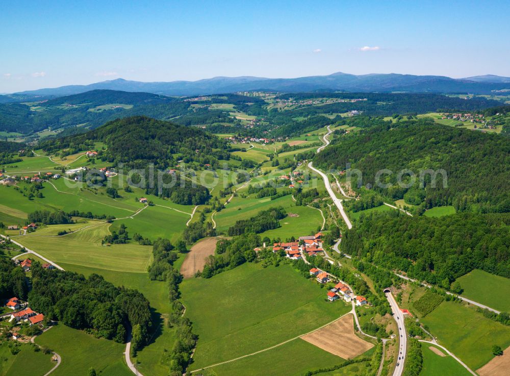 Falkenbach from above - Village - view on the edge of forested areas in Falkenbach in the state Bavaria, Germany