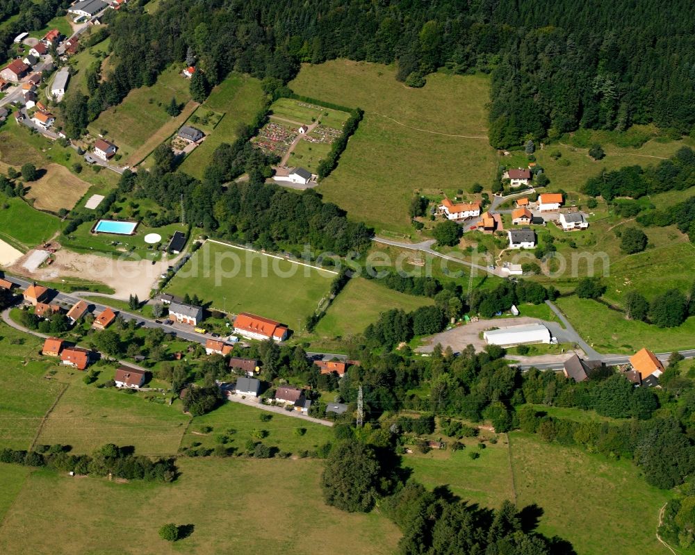 Aerial image Finkenbach - Village - view on the edge of forested areas in Finkenbach in the state Hesse, Germany