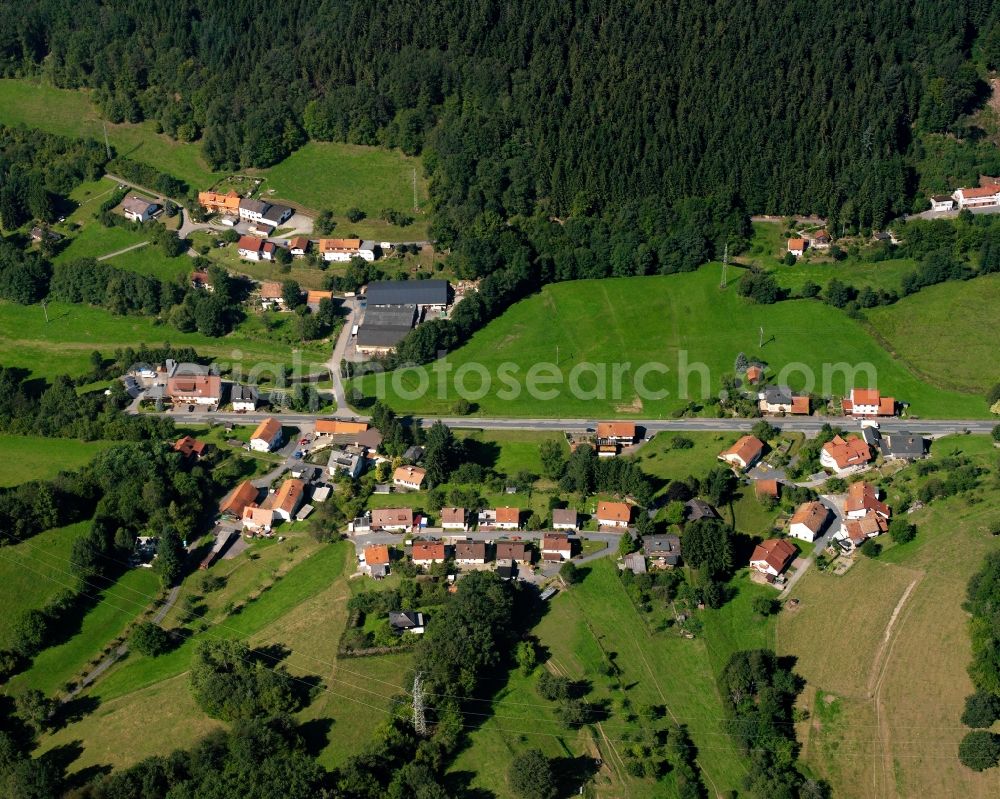 Finkenbach from above - Village - view on the edge of forested areas in Finkenbach in the state Hesse, Germany