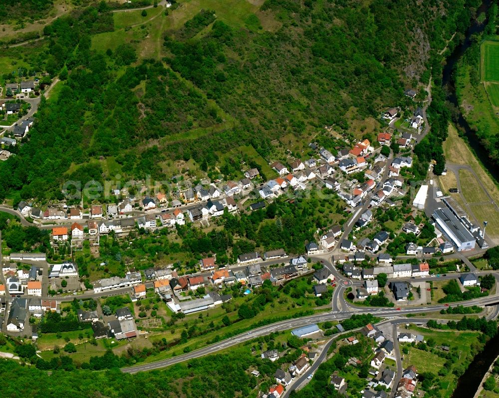 Fischbach from above - Village - view on the edge of forested areas in Fischbach in the state Rhineland-Palatinate, Germany