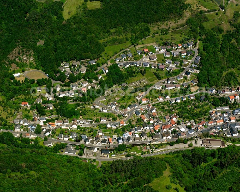 Fischbach from the bird's eye view: Village - view on the edge of forested areas in Fischbach in the state Rhineland-Palatinate, Germany